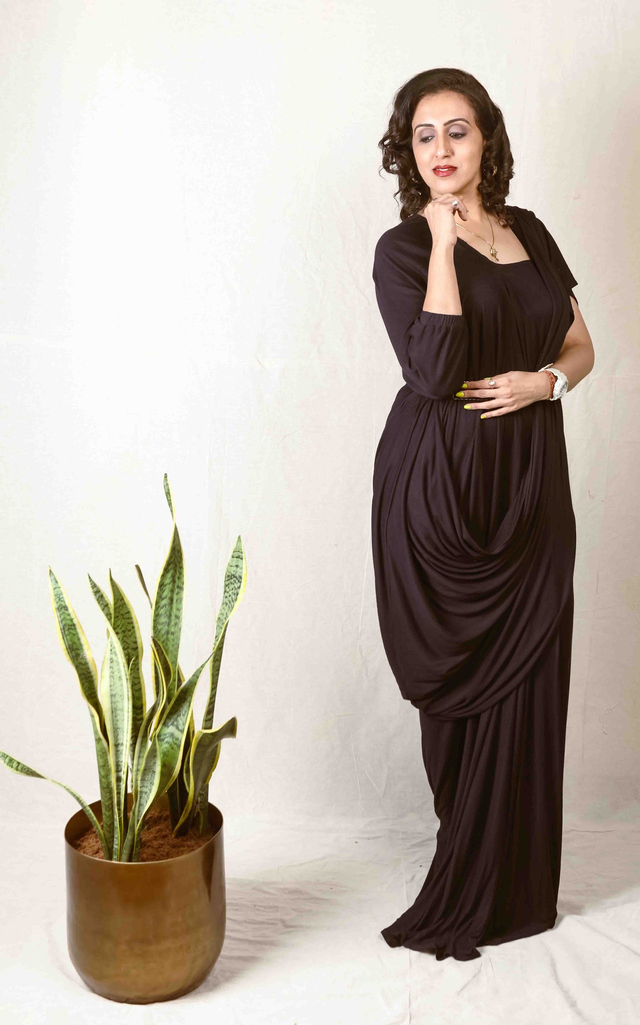 New Era Black Maxi drape Dress