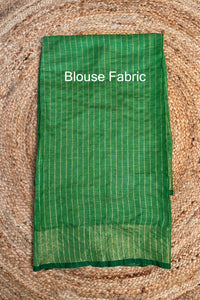 Thumbnail for Bright Lime Color Hand-Stencil Printed Linen Saree