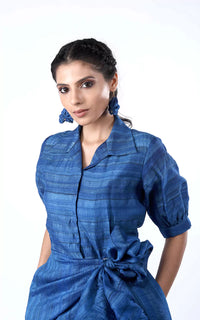 Thumbnail for Tussar Silk Front Tie-up Shirt Dress
