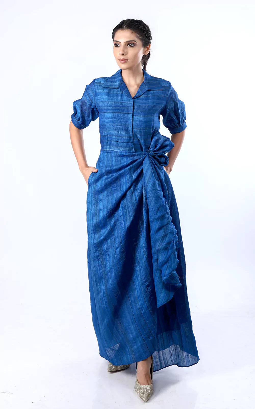 Tussar Silk Front Tie-up Shirt Dress