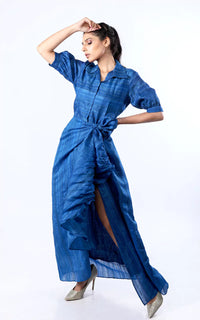 Thumbnail for Tussar Silk Front Tie-up Shirt Dress
