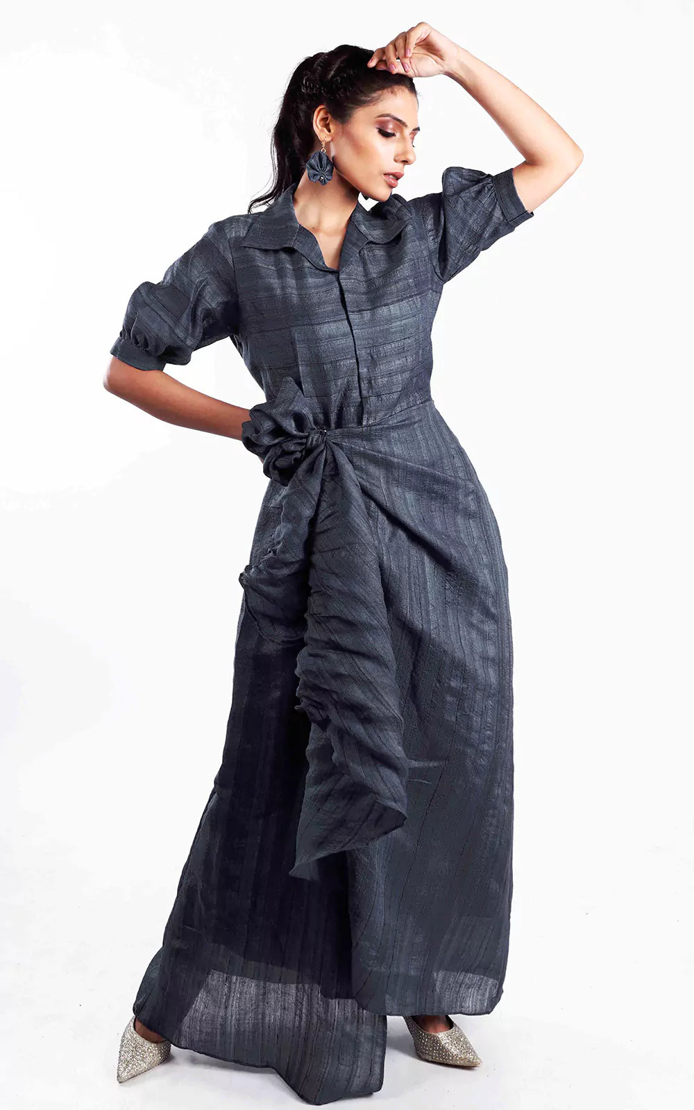 Tussar Silk Front Tie-up Shirt Dress