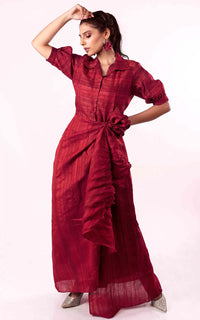 Thumbnail for Tussar Silk Front Tie-up Shirt Dress