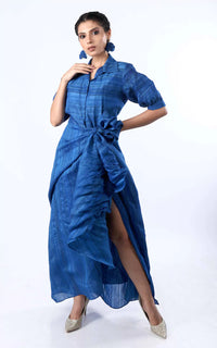 Thumbnail for Tussar Silk Front Tie-up Shirt Dress