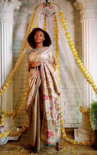 Thumbnail for Tussar Silk Saree with Digitally Printed Pallu