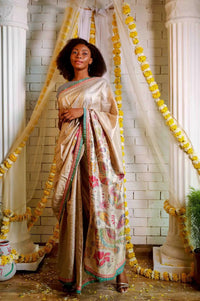 Thumbnail for Tussar Silk Saree with Digitally Printed Pallu