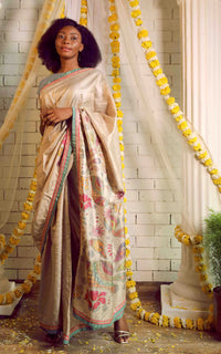 Thumbnail for Tussar Silk Saree with Digitally Printed Pallu