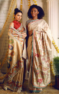 Thumbnail for Tussar Silk Saree with Digitally Printed Pallu