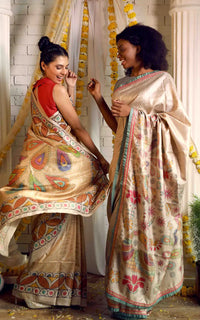Thumbnail for Tussar Silk Saree with Digitally Printed Pallu