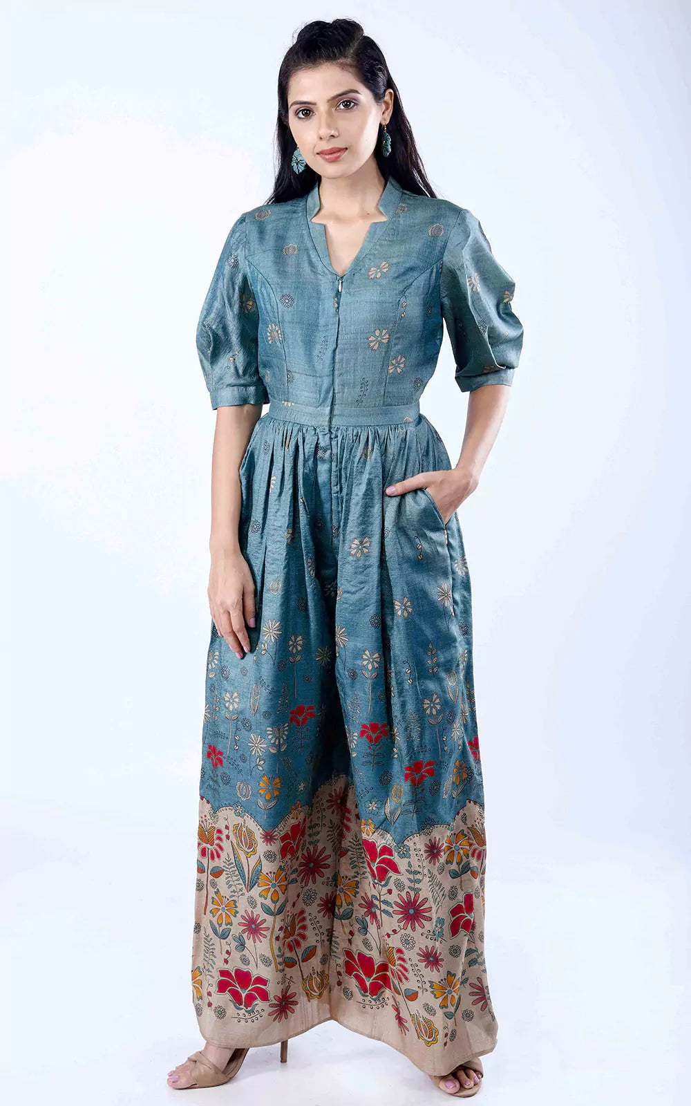 Handloom Tussar Silk Digital Printed Playsuit