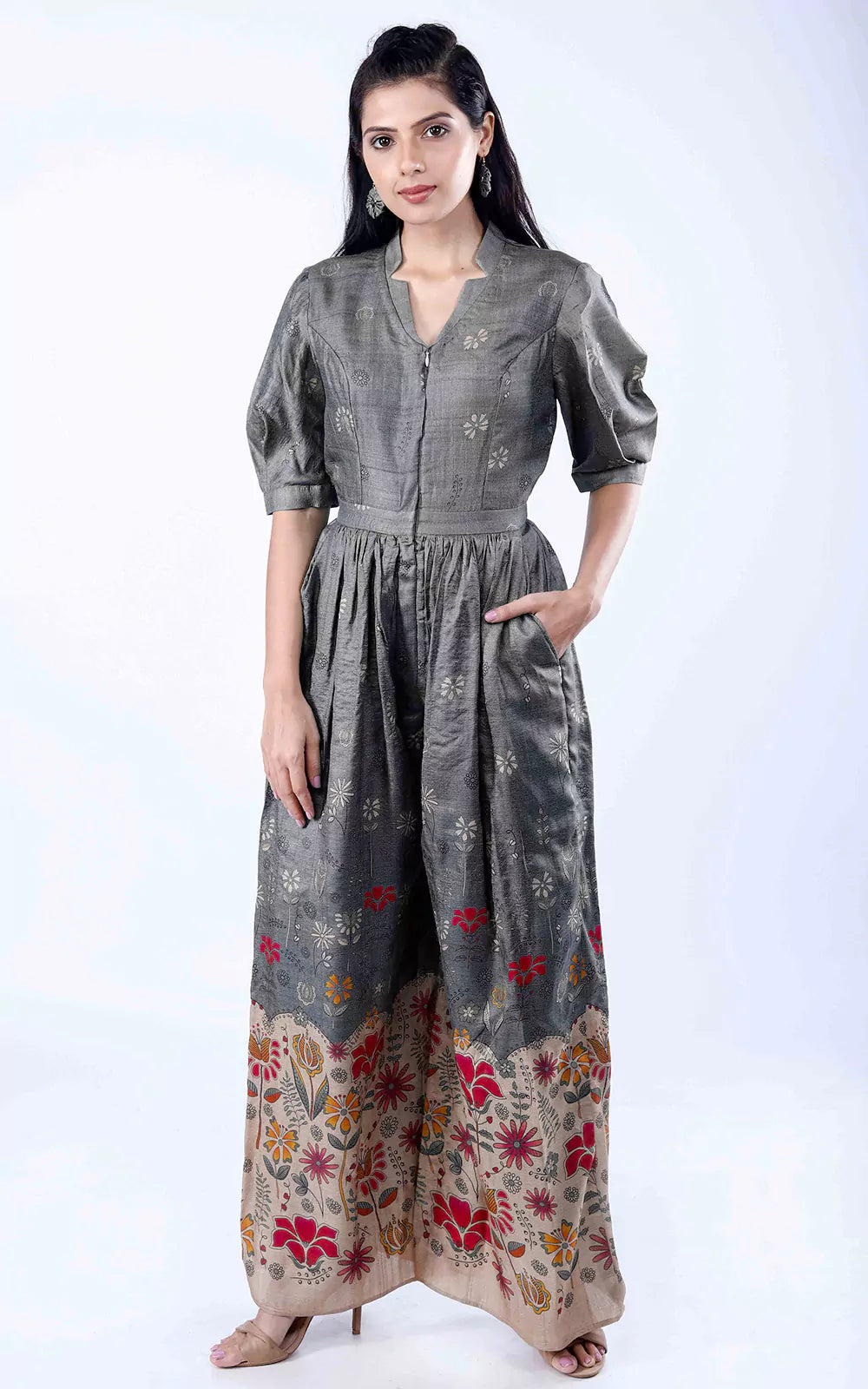 Handloom Tussar Silk Digital Printed Playsuit