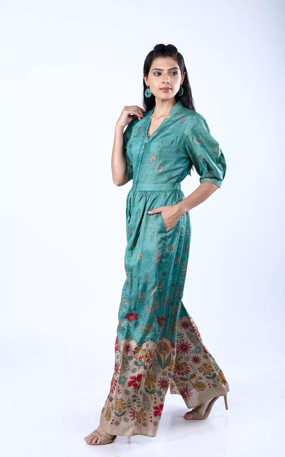 Handloom Tussar Silk Digital Printed Playsuit