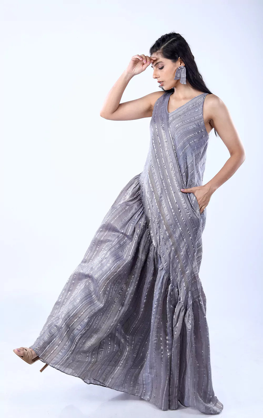 Ghicha Zari Silk Relaxed Asymmetrical Dress with Pockets