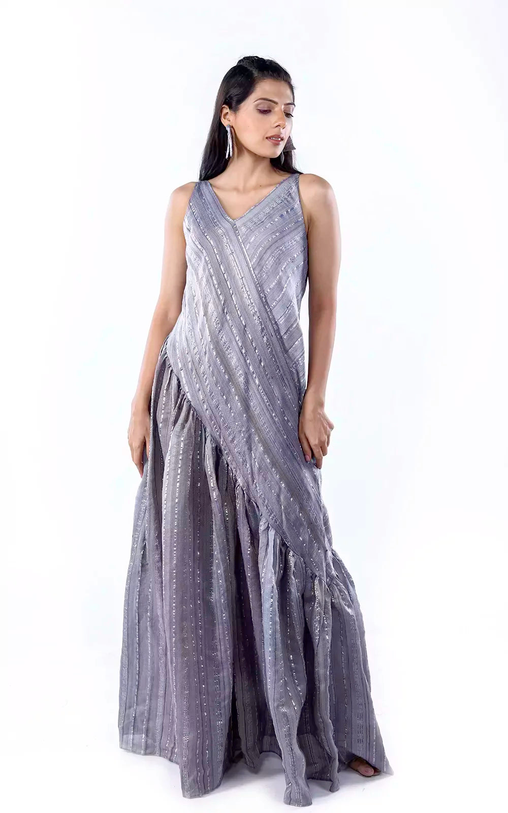 Ghicha Zari Silk Relaxed Asymmetrical Dress with Pockets
