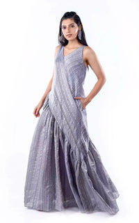 Thumbnail for Ghicha Zari Silk Relaxed Asymmetrical Dress with Pockets