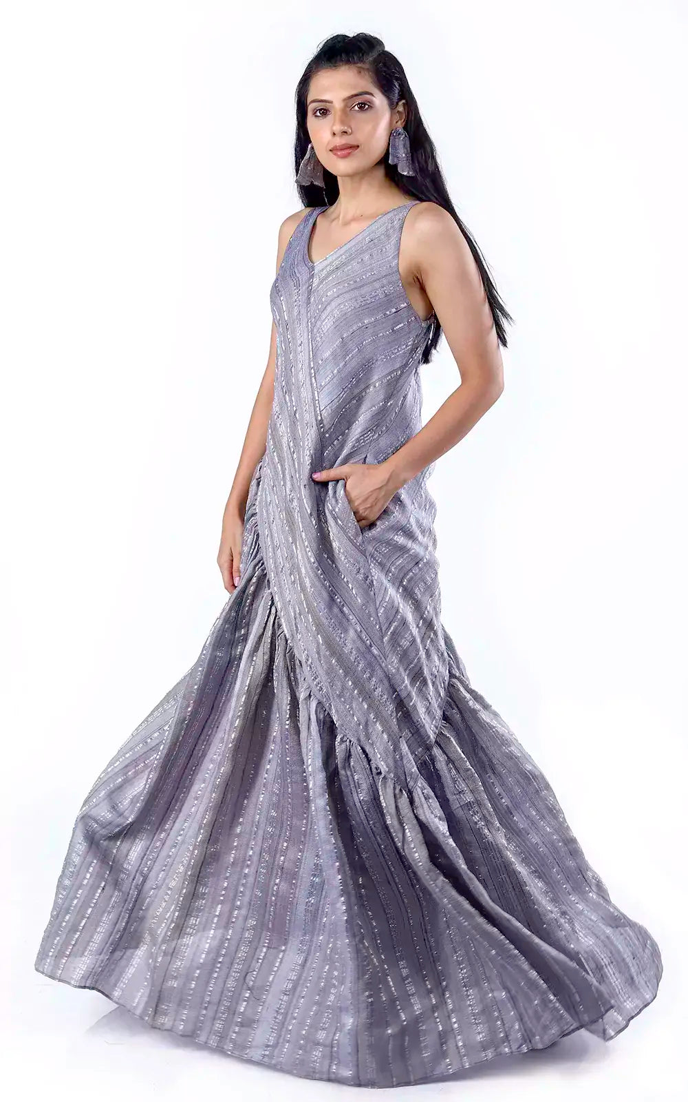 Ghicha Zari Silk Relaxed Asymmetrical Dress with Pockets