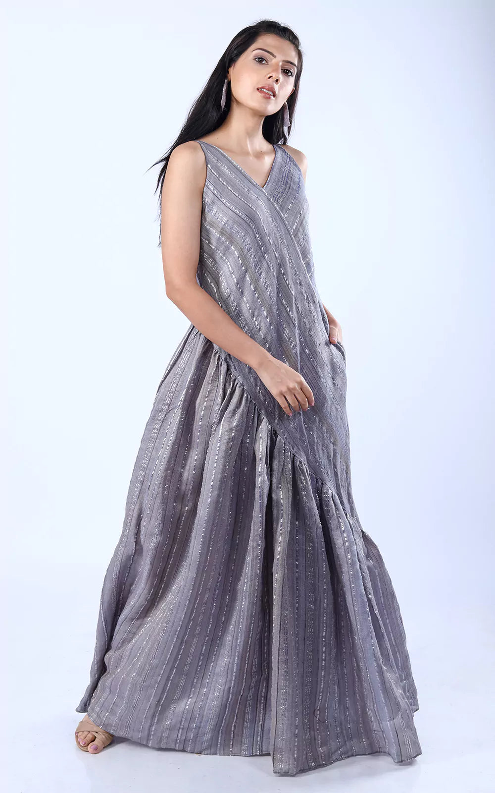 Ghicha Zari Silk Relaxed Asymmetrical Dress with Pockets