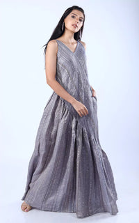 Thumbnail for Ghicha Zari Silk Relaxed Asymmetrical Dress with Pockets