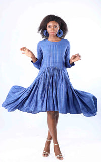 Thumbnail for Tussar Silk Zari Stripe Long Dress