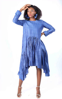 Thumbnail for Tussar Silk Zari Stripe Long Dress