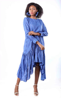 Thumbnail for Tussar Silk Zari Stripe Long Dress