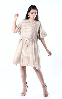 Thumbnail for Tussar Silk Zari Stripe Kaftan Dress