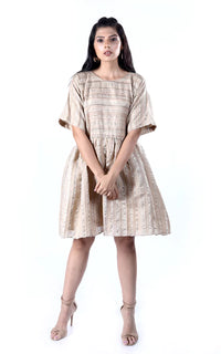 Thumbnail for Tussar Silk Zari Stripe Kaftan Dress