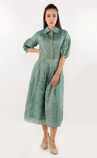 Thumbnail for Handloom Tussar Silk Midi Dress