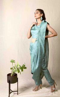 Thumbnail for Tussar Silk Asymmetric Side Cowl Set
