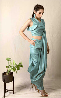 Thumbnail for Tussar Silk Asymmetric Side Cowl Set