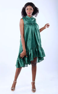 Thumbnail for Tussar Silk Collar Midi Dress