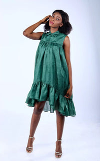 Thumbnail for Tussar Silk Collar Midi Dress