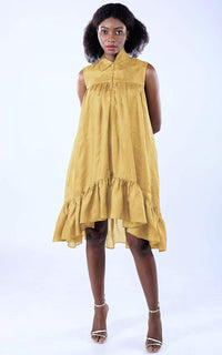 Thumbnail for Tussar Silk Collar Midi Dress