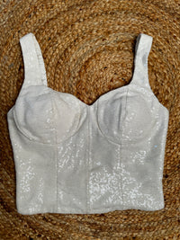 Thumbnail for Radiant Off white Sequin Sleeveless Corset Blouse