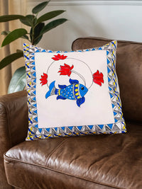 Thumbnail for Unique Lotus & Fish Hand Painted Indian Art 16x16 Cushion Covers