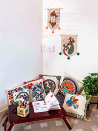 Thumbnail for Madhubani Handmade Peacock Art Cushion Covers Pack Of 5
