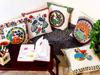 Thumbnail for Madhubani Handmade Peacock Art Cushion Covers Pack Of 5