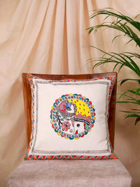 Thumbnail for Hand Painted Self Design Fish Motif Madhubani Cushion Cover