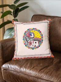 Thumbnail for Hand Painted Self Design Fish Motif Madhubani Cushion Cover