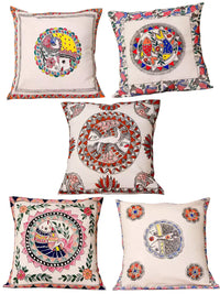 Thumbnail for Madhubani Hand Painted Fish Motive Cushion Cover Pack Of 5