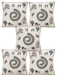 Thumbnail for Warli Design Cotton Cushion Cover Pack Of 5