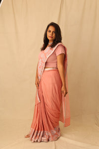 Thumbnail for Colorful Peacock And Lotus Motif Hand-Stencil Printed Pure Slub Cotton Saree
