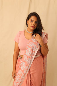 Thumbnail for Colorful Peacock And Lotus Motif Hand-Stencil Printed Pure Slub Cotton Saree