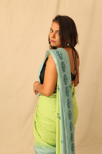 Thumbnail for Stylish Lime Ombre Handloom Pure Cotton Saree With Boder Print