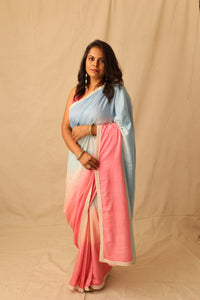 Thumbnail for Soothing multi-color ombre pure cotton saree with lace border detail