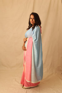 Thumbnail for Soothing multi-color ombre pure cotton saree with lace border detail