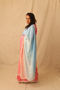 Thumbnail for Soothing multi-color ombre pure cotton saree with lace border detail