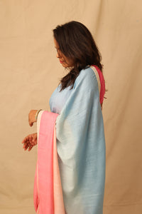 Thumbnail for Soothing multi-color ombre pure cotton saree with lace border detail