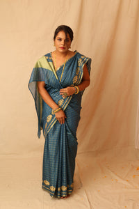 Thumbnail for Traditional and Festive Green Semi-Silk Saree with Zari Checks Design