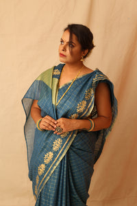 Thumbnail for Traditional and Festive Green Semi-Silk Saree with Zari Checks Design